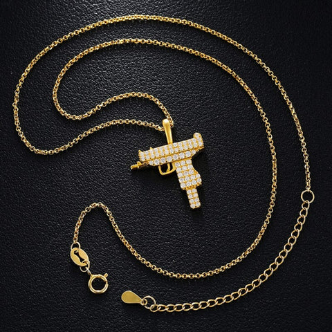 925 Sterling Silver Machine Gun Hip Hop Chain Necklace