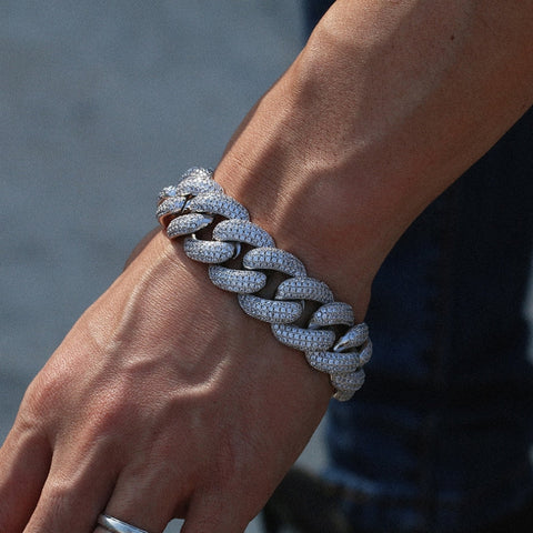22MM Moissanite Diamond Cuabn Link Men's Bracelet