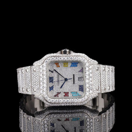 Rainbow Colored Roman Numeric VVS1 Moissanite Watch