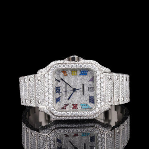 Rainbow Colored Roman Numeric VVS1 Moissanite Watch