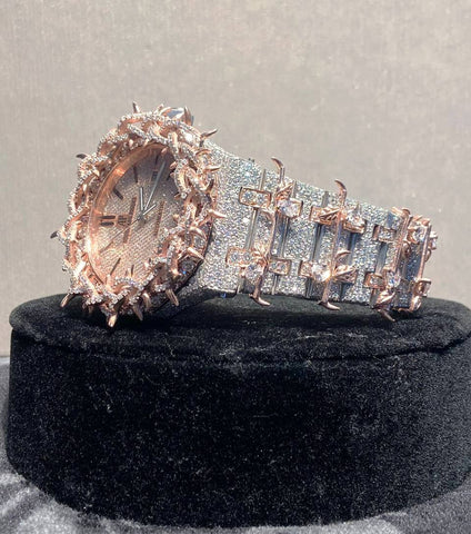 Dual Tone Leafe Style Moissanite Diamond Unique Style Men's Watch