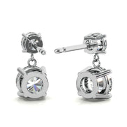 Double Round Moissanite Drop Stud Earrings in White Gold