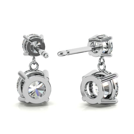Double Round Moissanite Drop Stud Earrings in White Gold