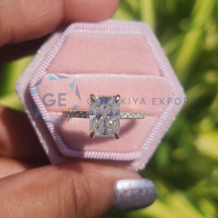 Yellow Gold Radiant Cut Pave Set Ring For Women