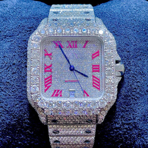 Pink Color Roman Numeric Moissanite Watch
