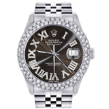 Custom Dark Brown Roman Numeral Dial Moissanite Wrist Watch