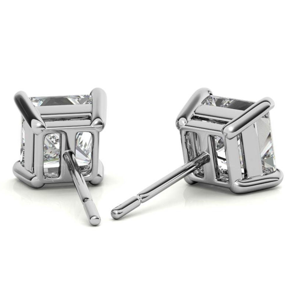 Princess Cut Moissanite Push Back Solitaire Earrings