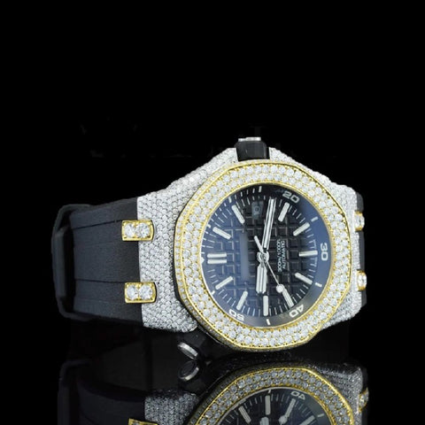 Black Rubber Strap Moissanite Diamond Watch
