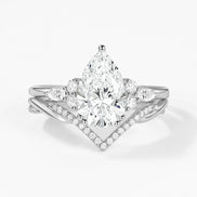 Seven Stone Pear Cut Moissnaite Diamond Ring Set For Bride