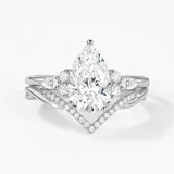 Seven Stone Pear Cut Moissnaite Diamond Ring Set For Bride