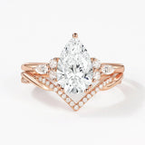 Seven Stone Pear Cut Moissnaite Diamond Ring Set For Bride