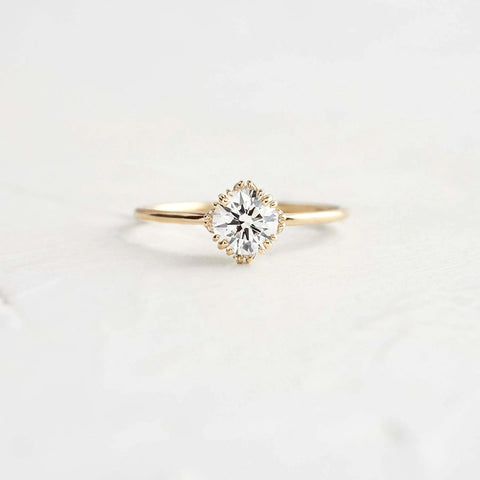 Colorless Moissanite Round Cut Hidden Accent Engagement Ring