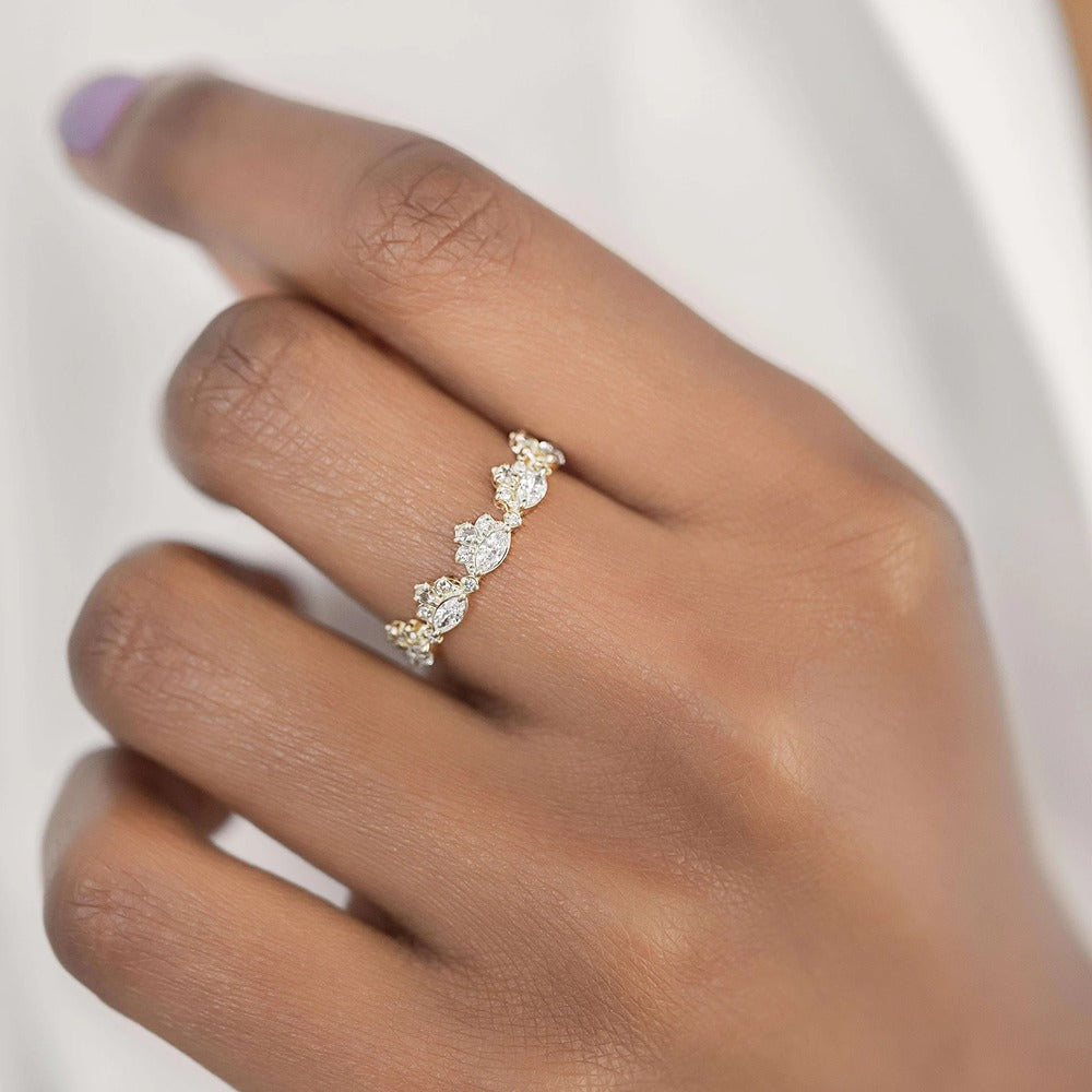 Marquise & Round Cut Moissanite Half Eternity Wedding Band