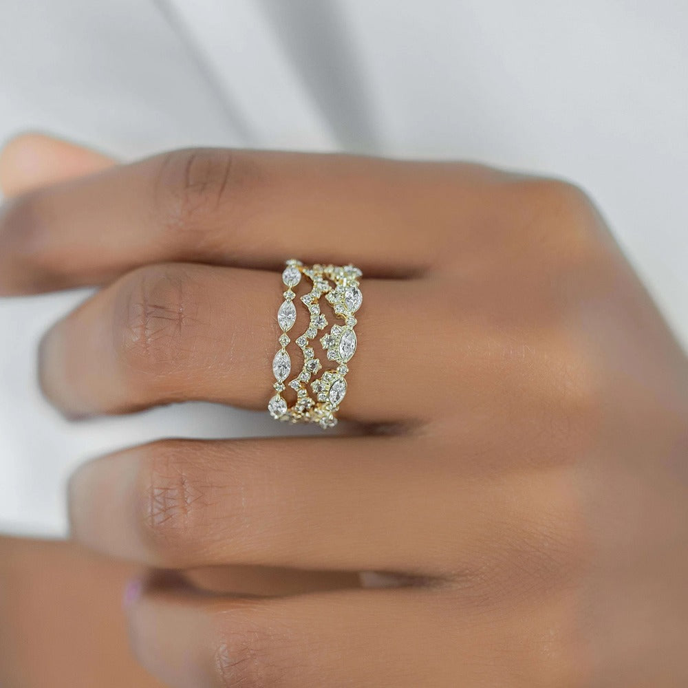 Marquise & Round Cut Moissanite Half Eternity Wedding Band