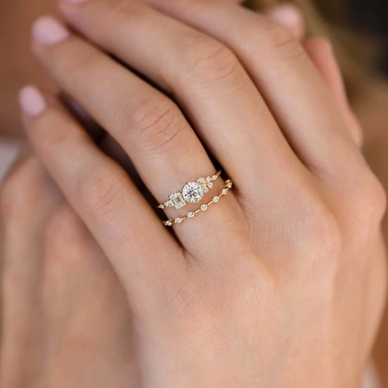 Round Cut Unique Moissanite Engagement Ring