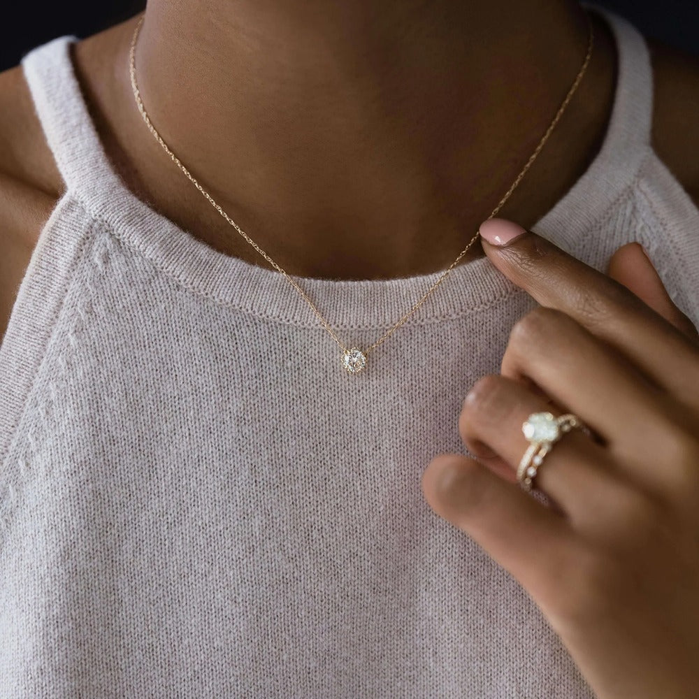 Round Cut Solitaire Moissanite Colorless  Pendant
