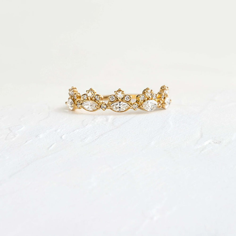 Marquise & Round Cut Moissanite Half Eternity Wedding Band