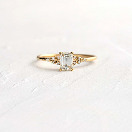 Emerald Cut Vintage Moissanite Engagement Ring