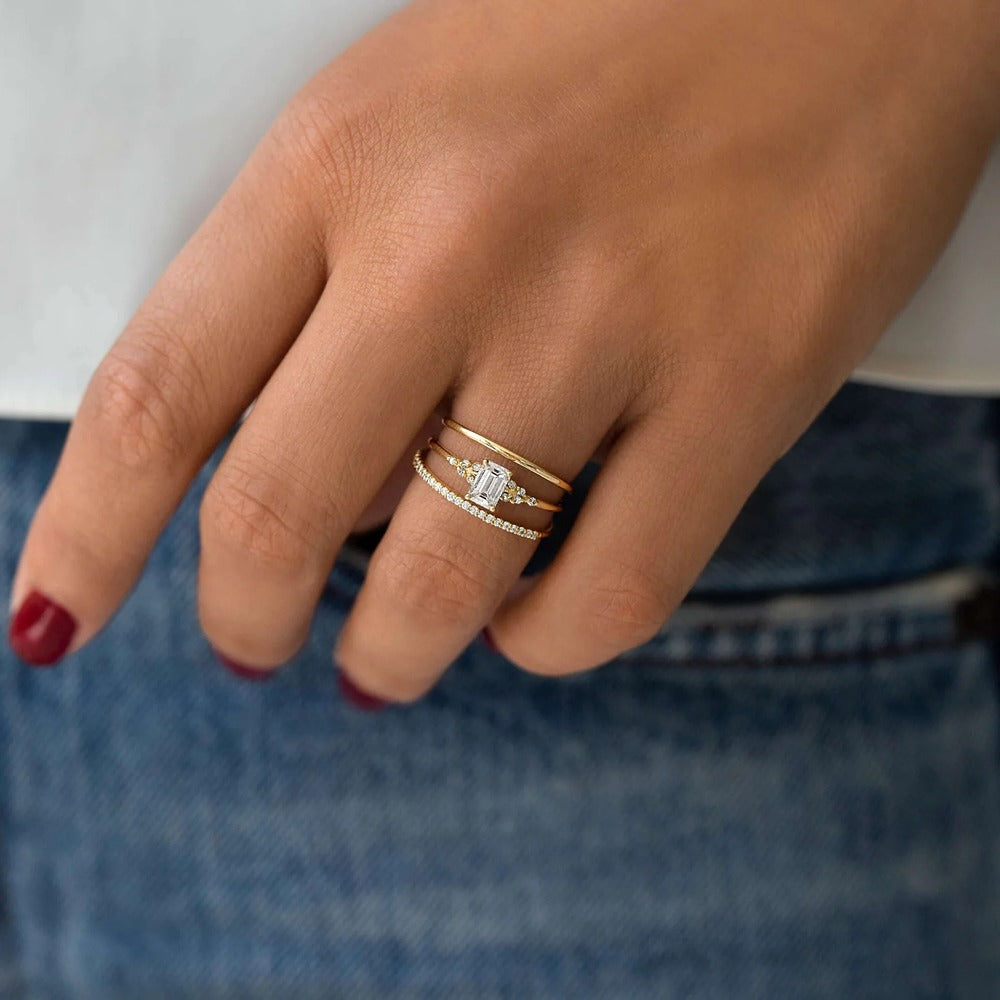 Emerald Cut Vintage Moissanite Engagement Ring