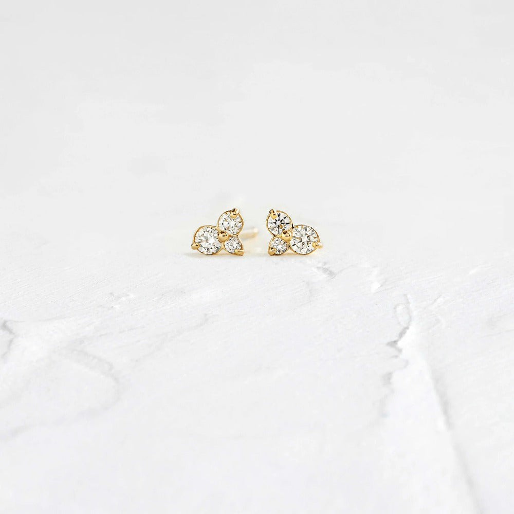 Round Cut Moissanite Three Stone Stud  Earrings For Women
