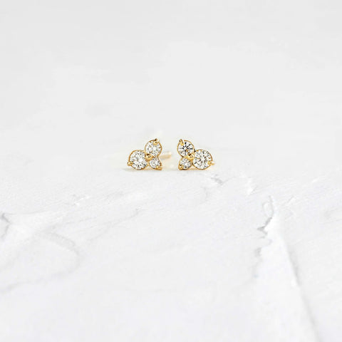 Round Cut Moissanite Three Stone Stud  Earrings For Women