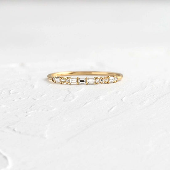Moissanite Emerald & Round Cut Half Eternity Band For Women