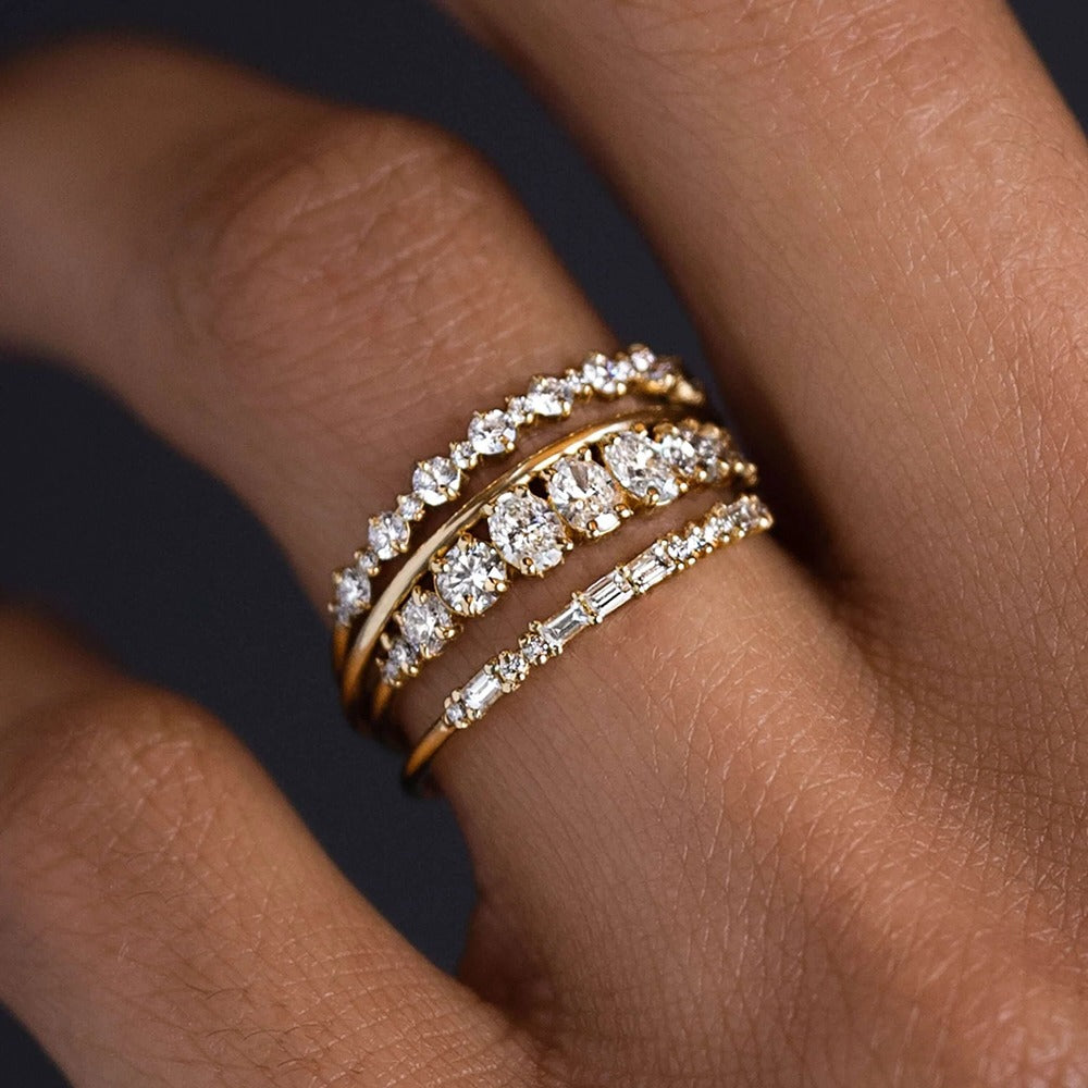 Moissanite Emerald & Round Cut Half Eternity Band For Women