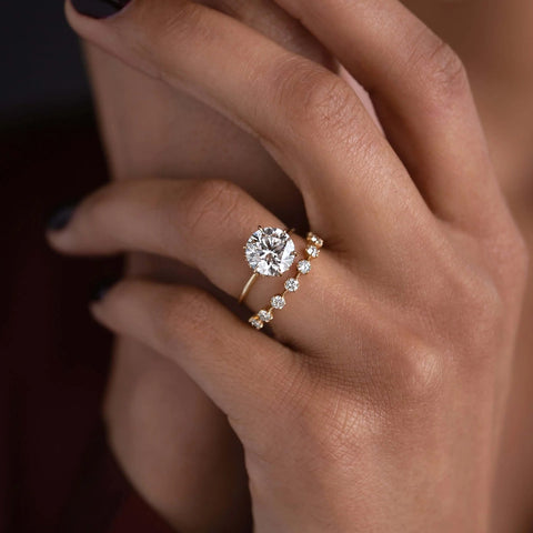 Round Cut Hidden Halo Moissanite Engagement Ring