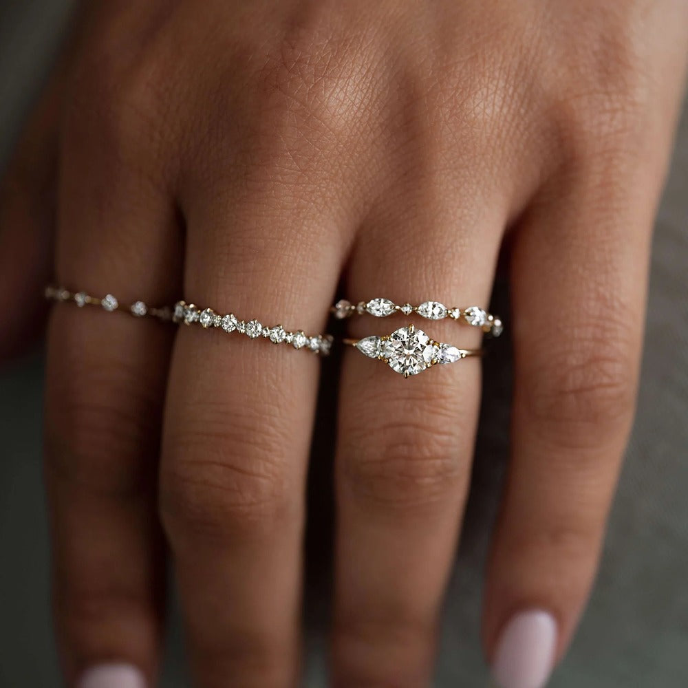 Colorless Moissanite Round Cut Half Eternity Band For Women