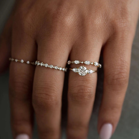 Round Cut Three Stone Moissanite Engagement Wedding Ring