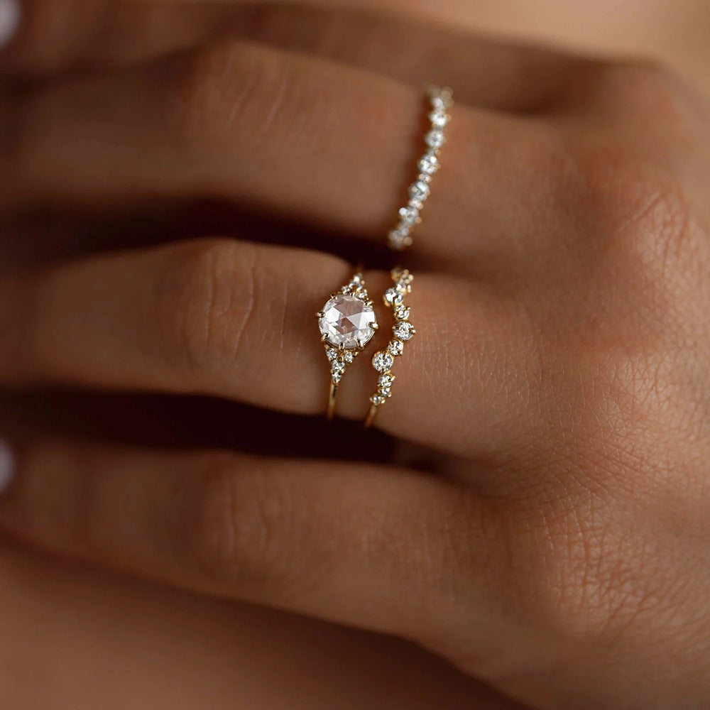 Round Cut Moissanite Half Eternity Wedding Band