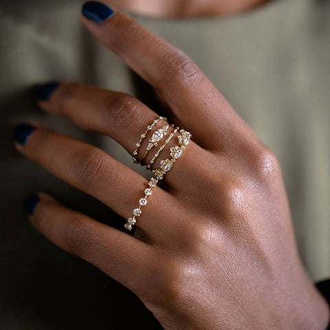Marquise & Round Cut Moissanite Half Eternity Wedding Band