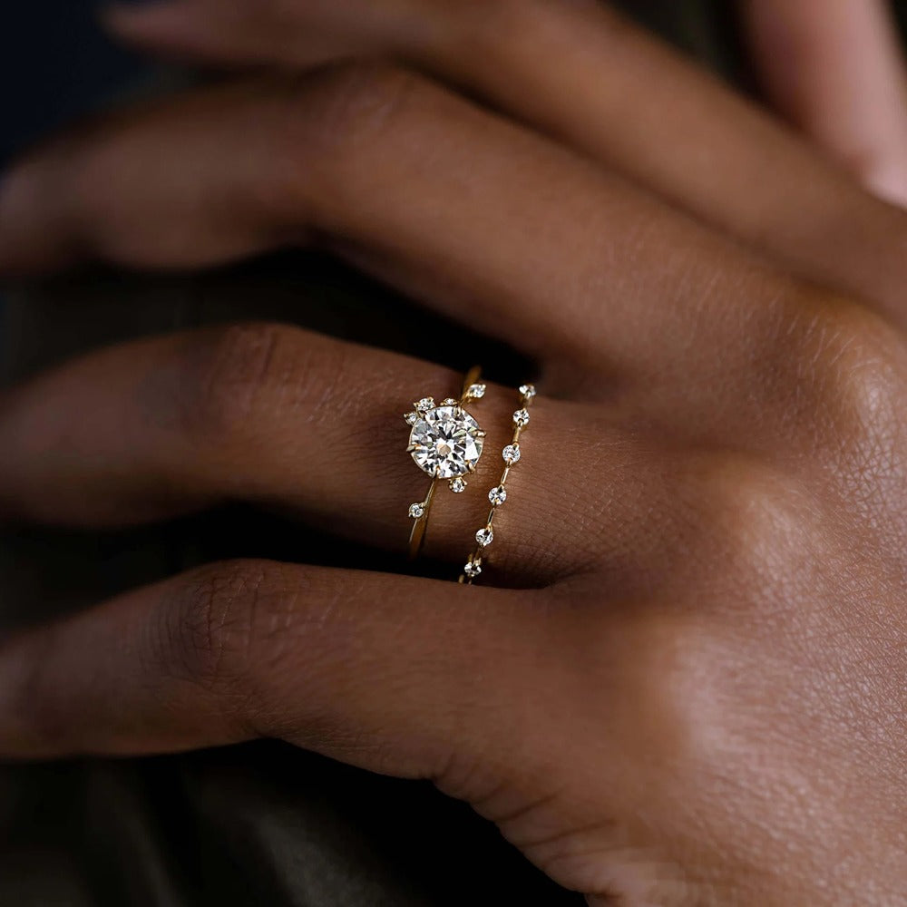Round Cut Moissanite Half Eternity Wedding Band