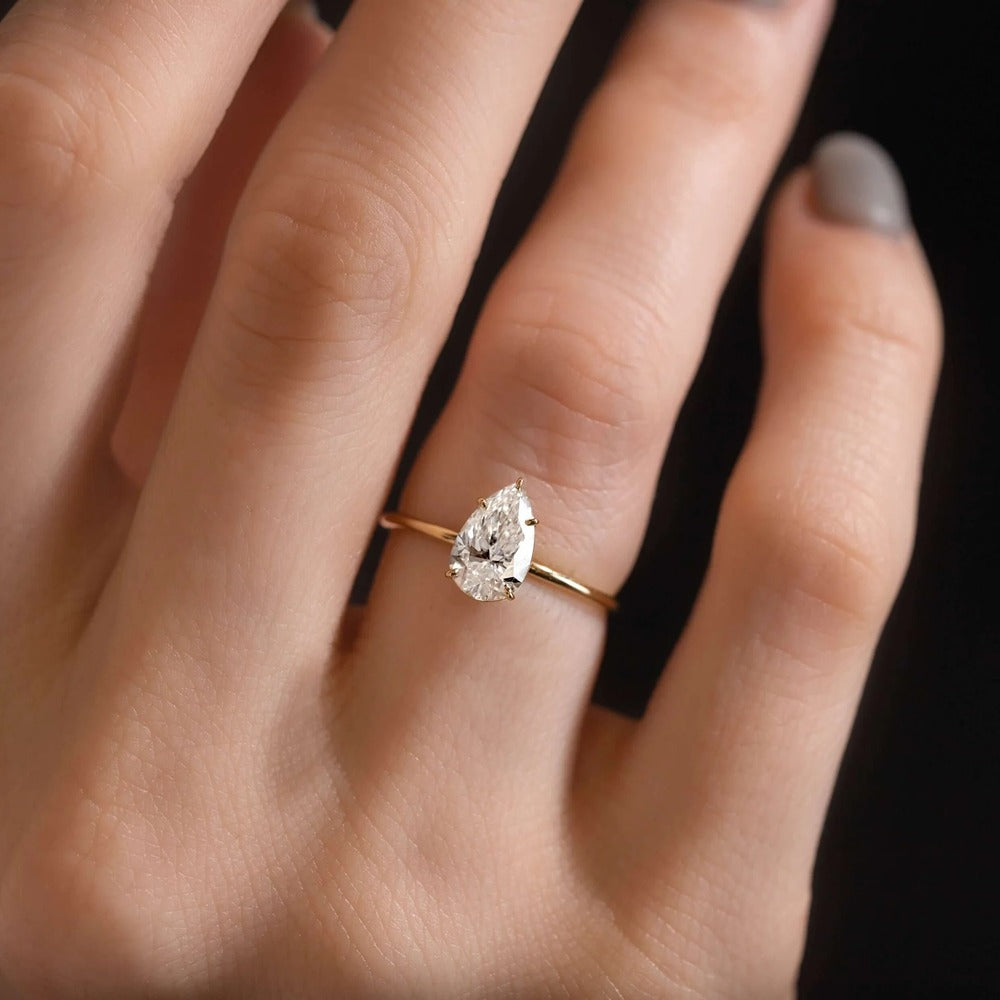 Pear Cut Solitaire Moissanite Engagement Ring