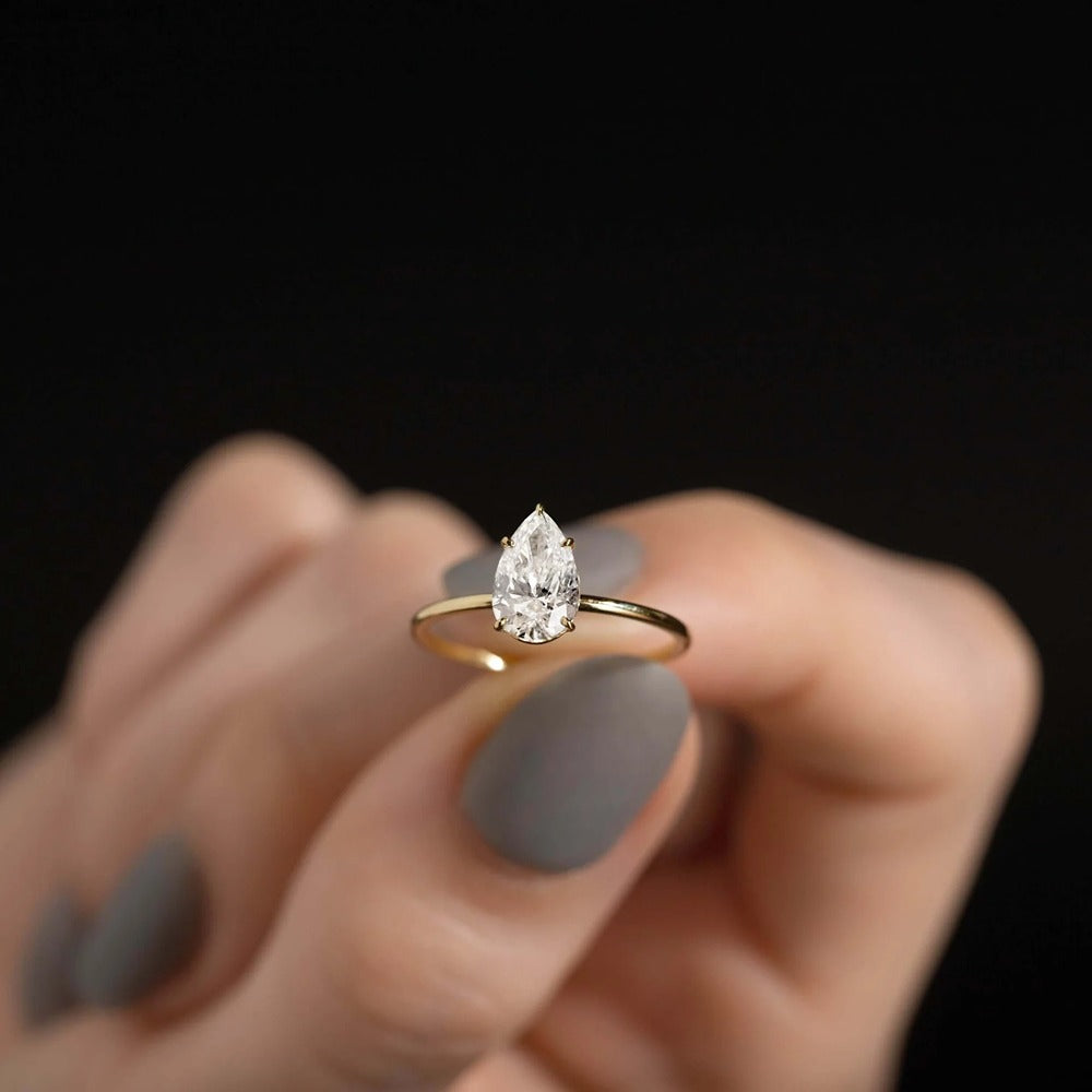 Pear Cut Solitaire Moissanite Engagement Ring