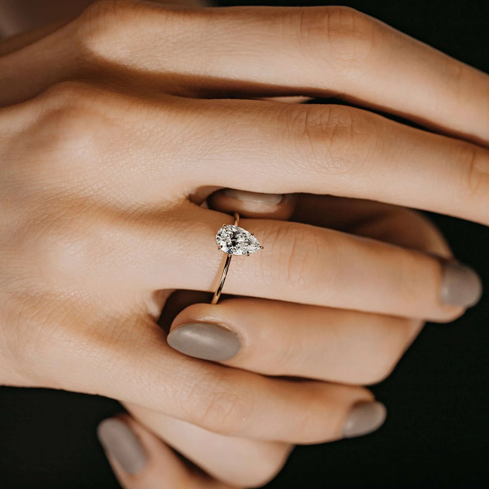 Pear Cut Solitaire Moissanite Engagement Ring