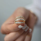 Emerald & Round Moissanite D Color Half Eternity Wedding Band