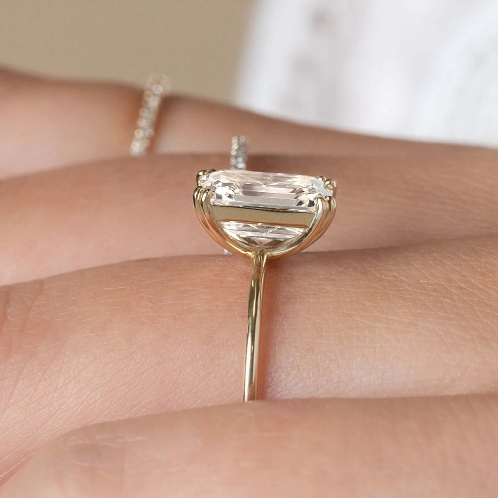 Emerald Cut Solitaire Moissanite Engagement Ring