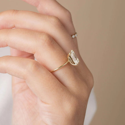 Emerald Cut Solitaire Moissanite Engagement Ring