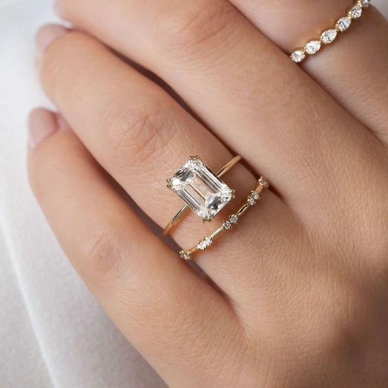 Emerald Cut Solitaire Moissanite Engagement Ring