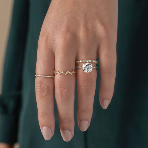 Round Cut Pave Set Moissanite Engagement Ring