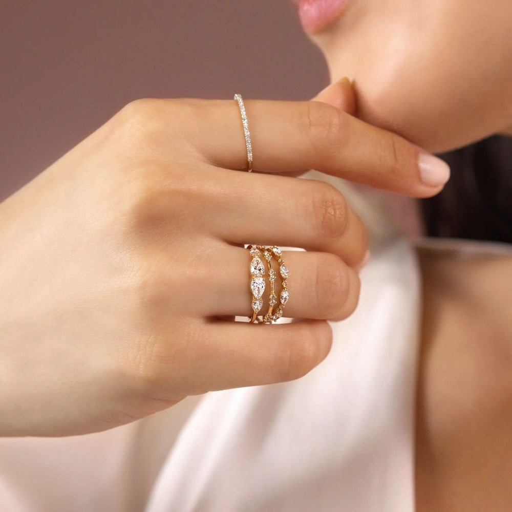 Moissanite Pear Cut Eternity Wedding Band