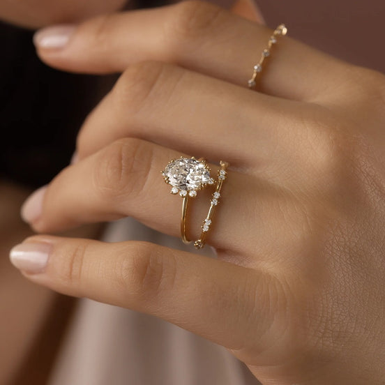 Oval Cut Floral Halo Moissanite Wedding Proposal Ring