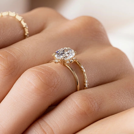 Oval Cut Floral Halo Moissanite Wedding Proposal Ring