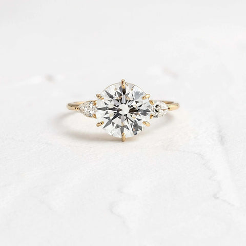 Round Cut Three Stone Moissanite Engagement Wedding Ring