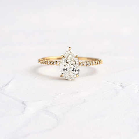 Pear Cut Pave Set Moissanite Engagement Ring