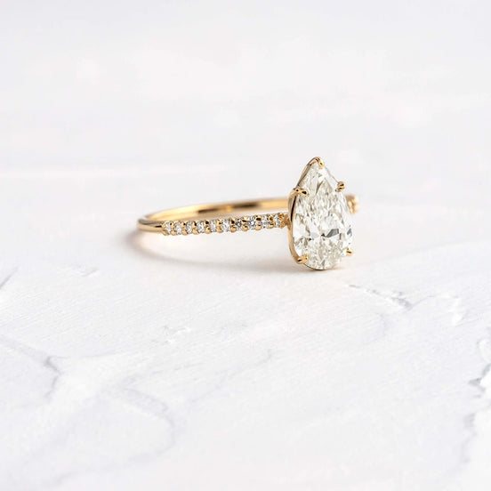 Pear Cut Pave Set Moissanite Engagement Ring