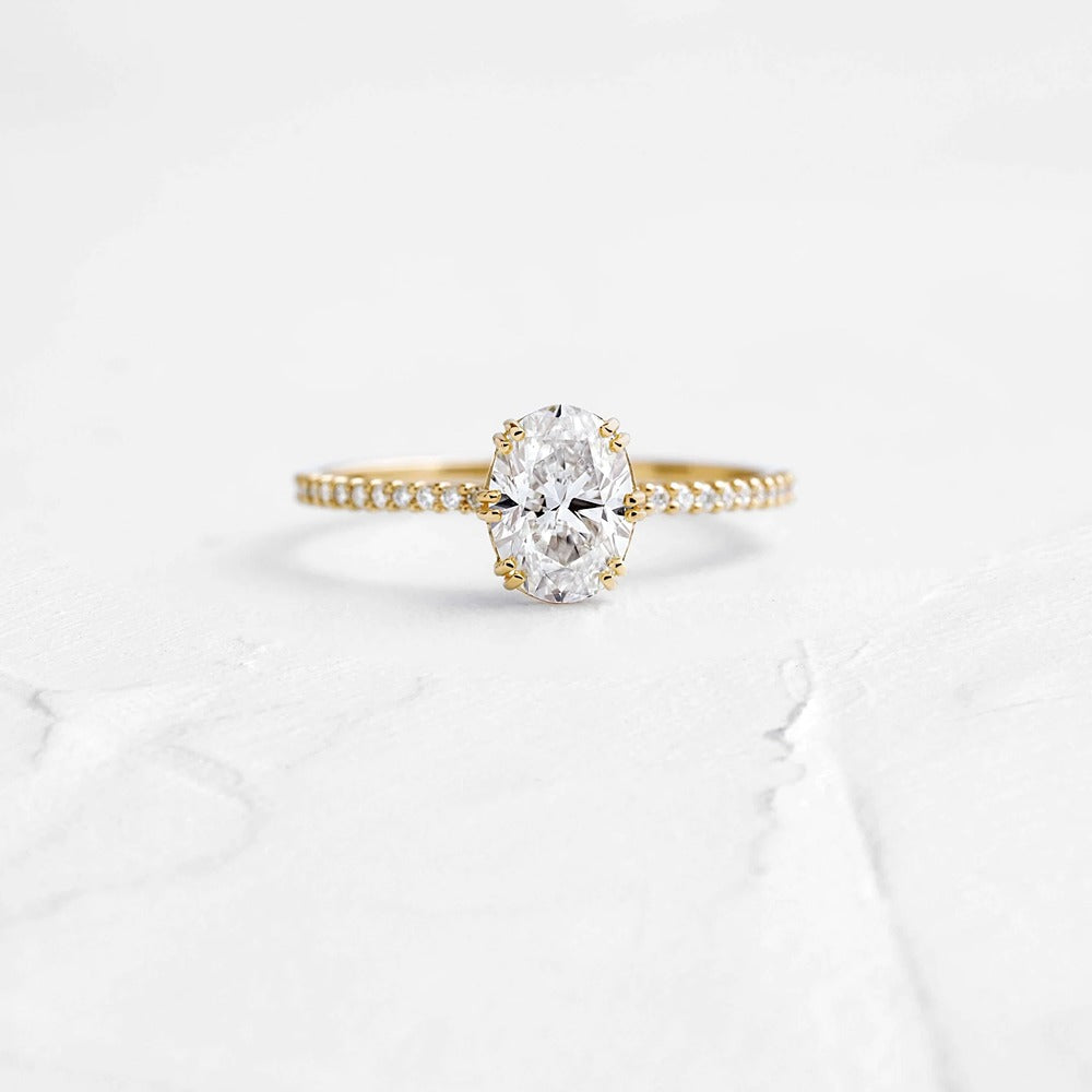 D Color Oval Cut Moissanite Pave set Engagement Ring