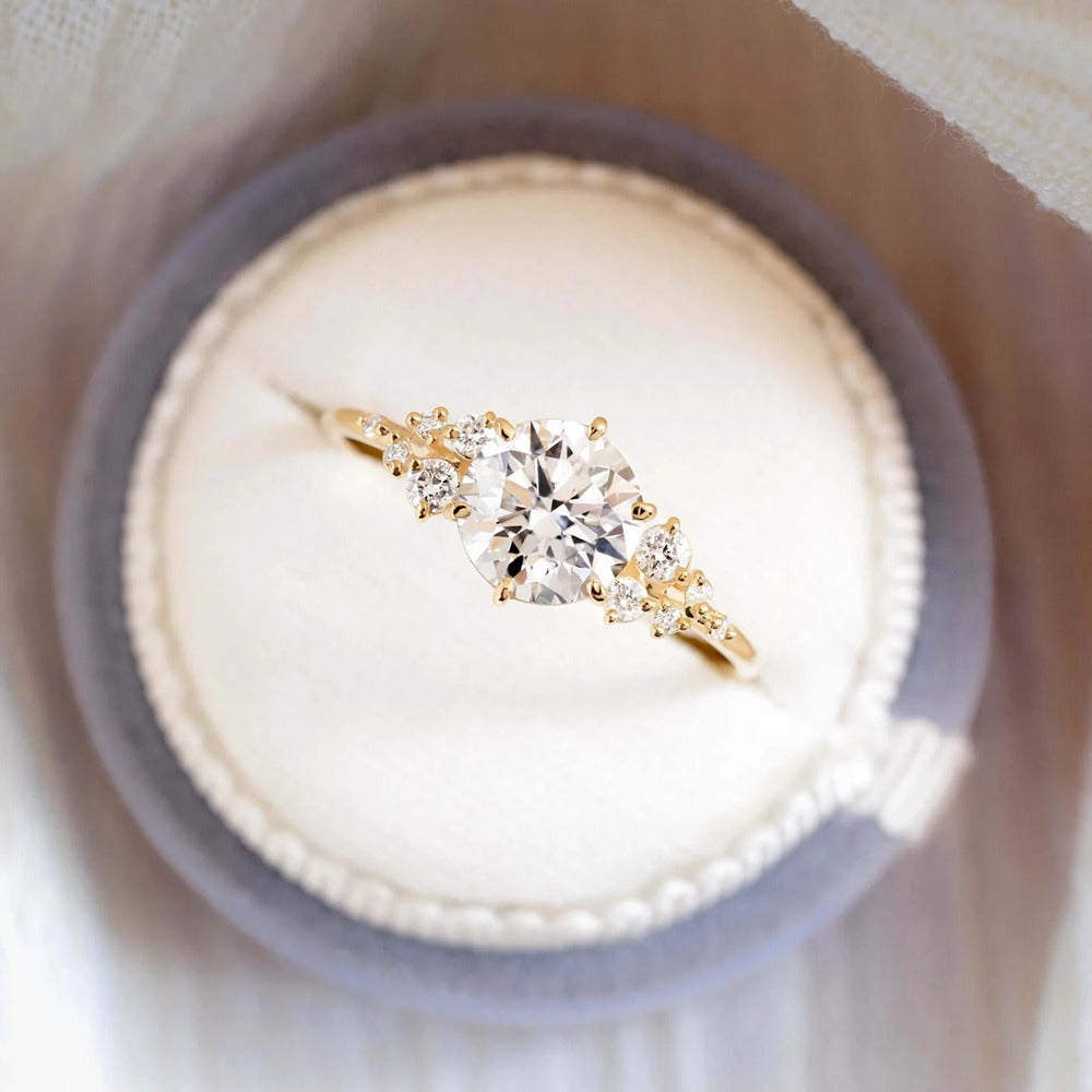 Round Cut Unique Moissanite Engagement Ring