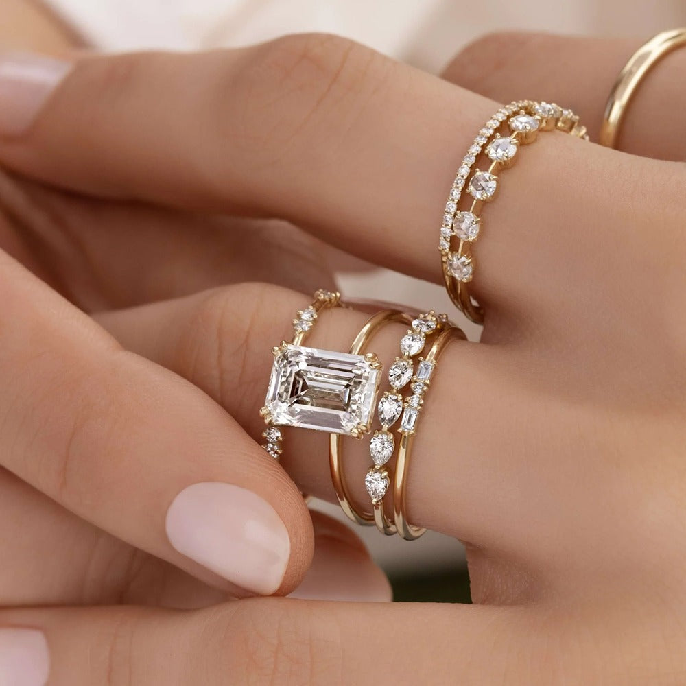 Emerald Cut Solitaire Moissanite Engagement Ring